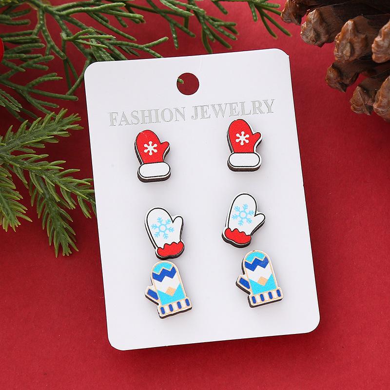 Горячая Распродажа Новая Рождественская Серия Деревянные Серьги Рождественская Елка Колокольчики Снеговик Серьги-Пуссеты Набор