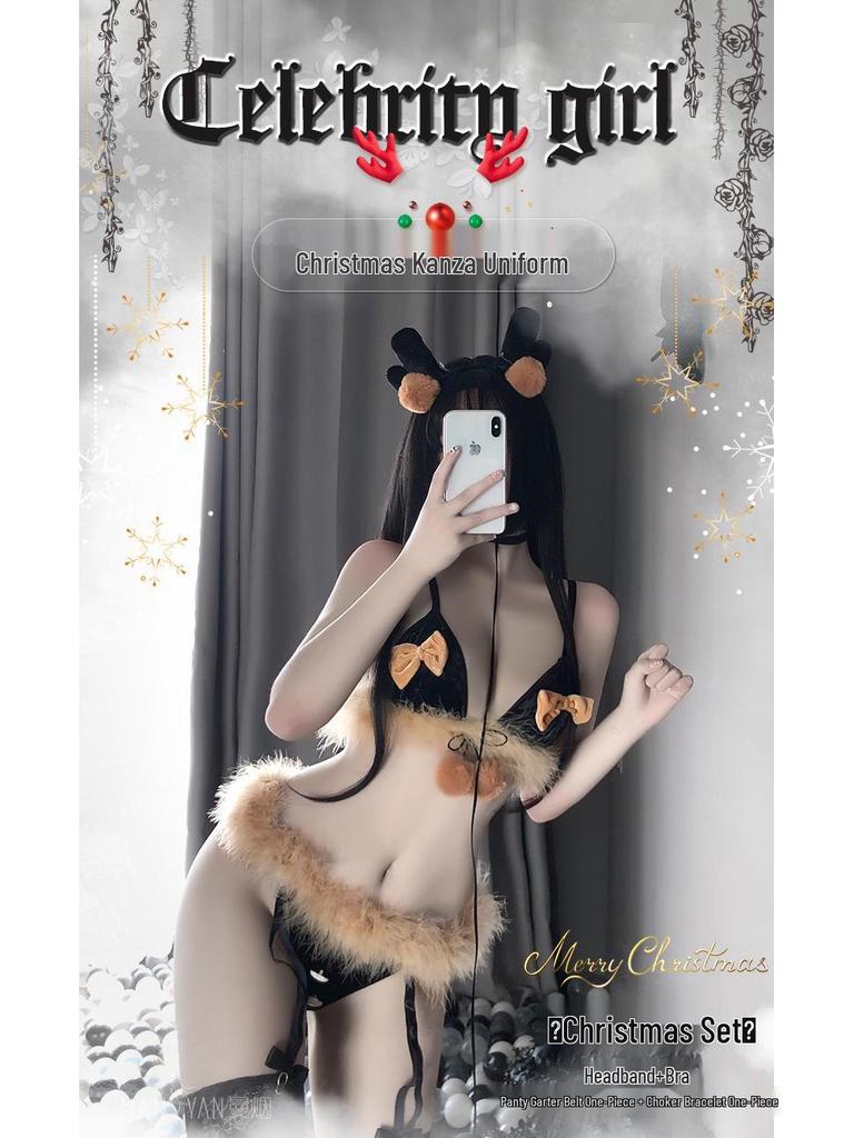 Man Yan Lingerie Sexy Reindeer Christmas Bowknot Set TNY9891