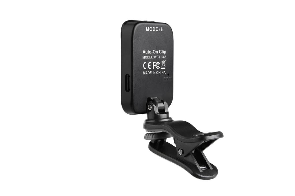 Перезаряжаемый клипсовый тюнер Cherub WST-645, Перезаряжаемая зарядка USB Type-C, Легко читаемый дисплей, Несколько режимов настройки (Укулеле и бас), компактный