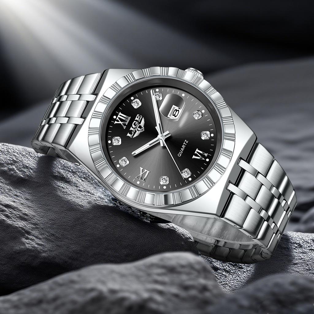 LIGE Top Luxury Quartz Man Watch Fashion Auto Date Waterproof Luminous Stainless Steel Classic Simple Watches for Men Male Gifts
