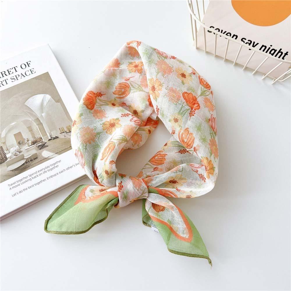 Breathable Spring Silk Scarf Sweat-absorption Square Hijab Scarf Sweet Scarves Vacation