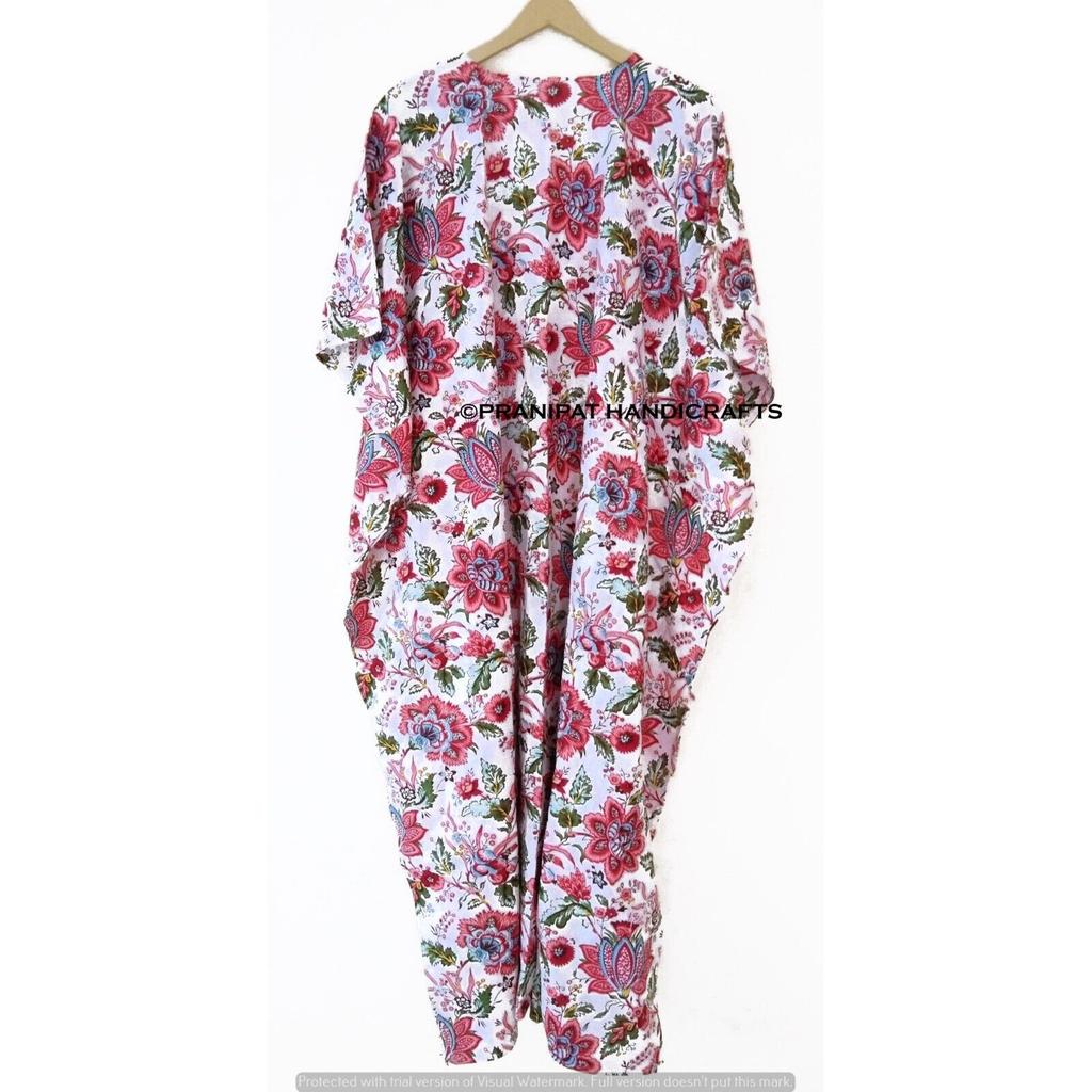 Женская летняя хлопковая одежда для сна с цветочным принтом, белое длинное платье-кафтан макси в этническом стиле CKFTN-SCRN-FULL-BUYIT-066