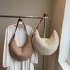 Simple Solid Color Dumpling Shaped Women Casual Shoulder Woven Crossbody Bag For Summer Beach Casual Wear