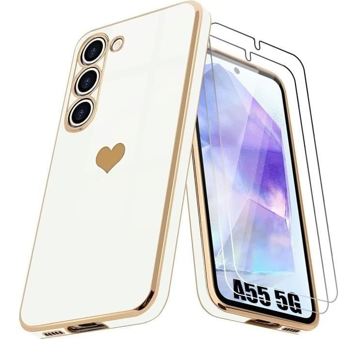 Coque de protection - BOOLING - pour Samsung Galaxy A55 5G - Motif Amour - Blanc - 2 Verres Trempés