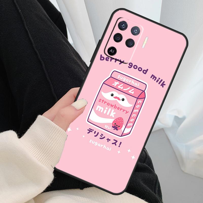 Милый кейс «Клубничное молоко» для Oppo A18 A38 A58 A78 A98 A80 A60 A40 A96 A76 A16 A94 A74 A54 A15 A17 A57 A77 A5 Pro