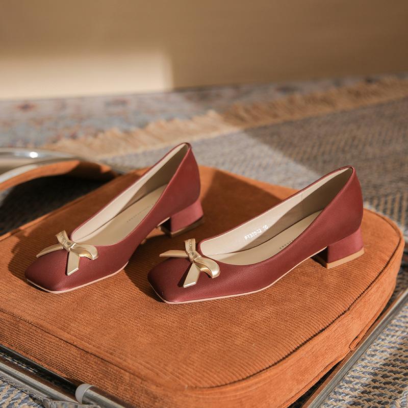 Туфли женские повседневные на толстом каблуке с квадратным носком, темпераментные, с бантом, на высоком каблуке, универсальные, на среднем каблуке, удобные