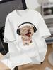 Women'S Funny Cat with Headphones T-Shirt Casual Crew Neck Short Sleeve Tee Summer Knit Fabric Top Regular Length
