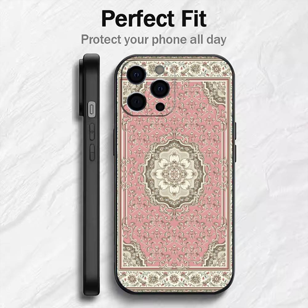 P-Иранские ковровые узоры Чехол для телефона для iPhone 17, 16, 15, 14, 13, 12 Plus, Max Мягкий силиконовый черный чехол