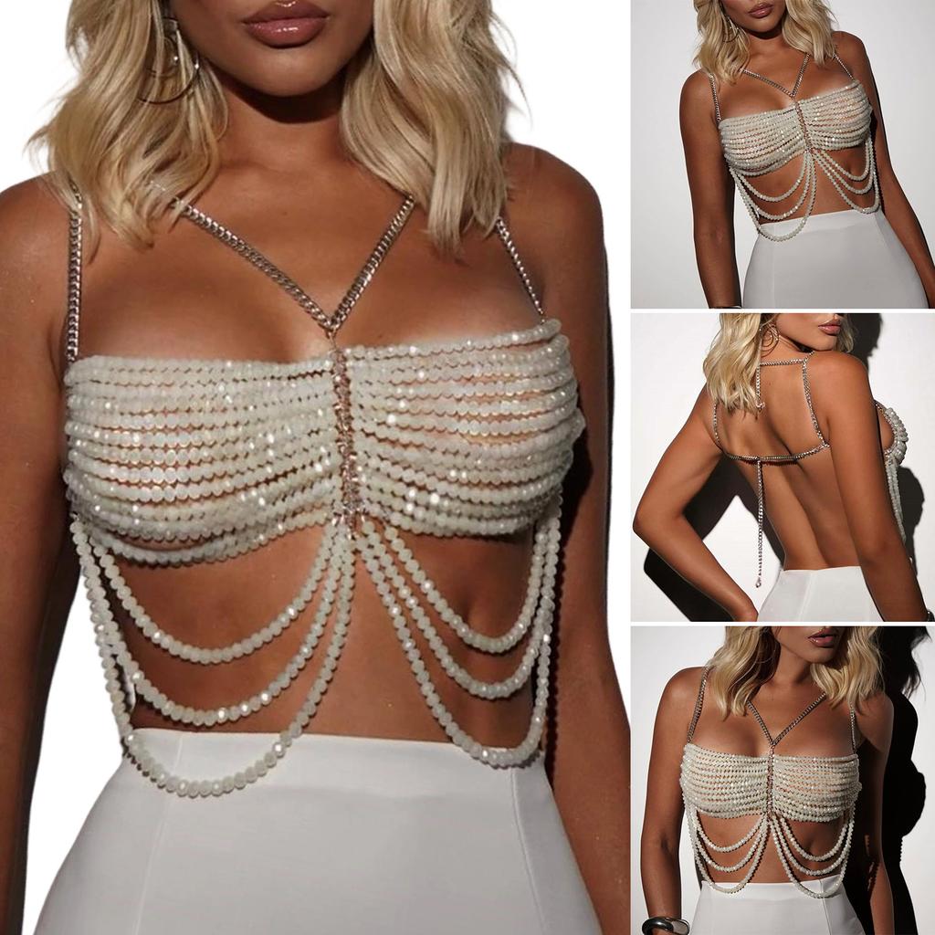 Многослойная цепочка на тело с бусинами, цепочки на грудь, body chain harness для фестивалей и рейвов, аксессуары для тела, украшения для женщин и девушек