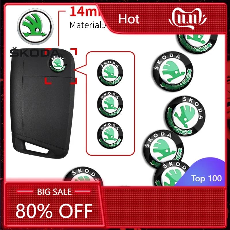Car Sticker 2025 New 14mm Aluminum Car Remote Key Shell Emblem Sticker For Skoda Octavia A2 A5 A7 Fabia Rapid Karoq Superb Kodia