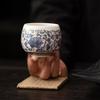 Light Luxury Suet Jade Porcelain Master Cup Single Cup Kung Fu Teacup Tea Tasting High-grade Blue and White Entangled Lotus Pattern Large Master Cup