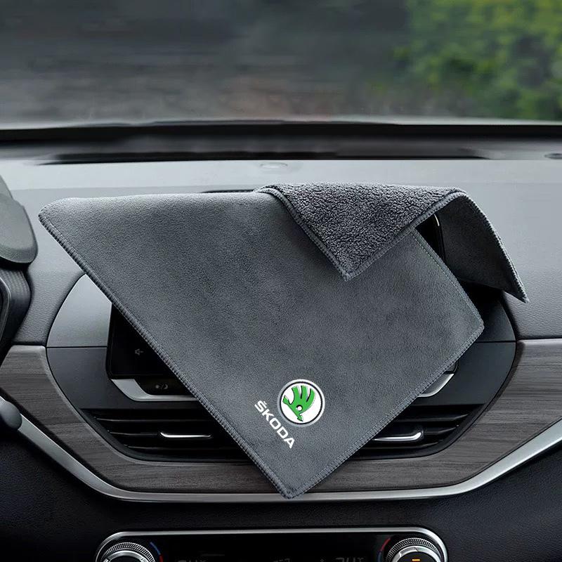 NTHX6 1Pcs Suede Car Wash Towel Microfiber Cleaning Rag Cloth For Skoda Octavia RAPID Superb Fabia Kodiaq Kamiq Karoq Auto Accessories