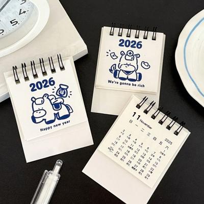 Новый мини настольный календарь 2026 Портативный мультяшный ежемесячный планер Календарь Книга для планирования Офисные школьные принадлежности