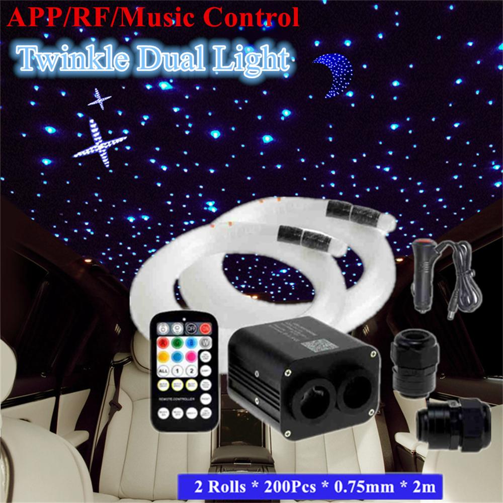 RGBW LED Twinkle Car Roof Stars Starry Sky Ceiling Light Kit 400Pcs Optic Fibers