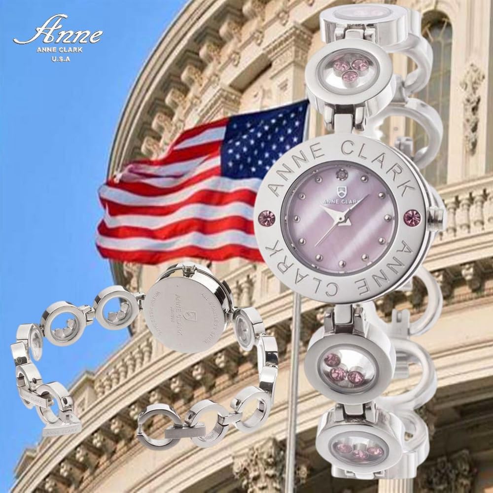 Женские часы ANNE CLARK, циферблат из натуральной розовой ракушки, натуральные бриллианты, приятный для кожи полностью нержавеющий материал, браслет с подвижными камнями, серебристый цвет