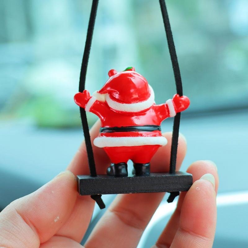 Festival Swinging Santa Auto Mirror Hanging Decoration Resin Christmas Ornament For Car Home Decoration