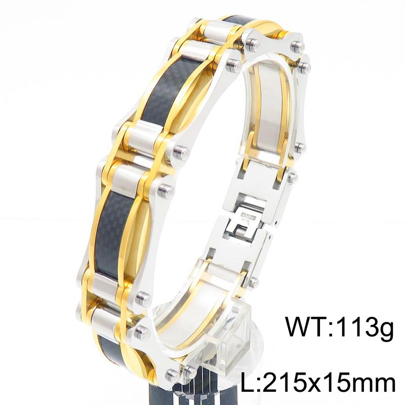 15MM Width Black Fibre Motorcycle Chain Man Bracelet for Men Casting Gold Color 316L Stainless Steel Men's Bracelets & Bangles