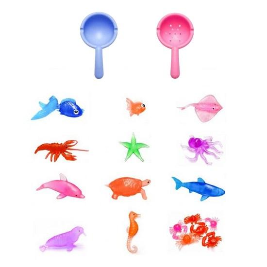 Bareun Korea Goldfish and Sea Friends 18 Types of Water Play Toys + 2 Types of Landing Nets Set, Korean Bath Toys