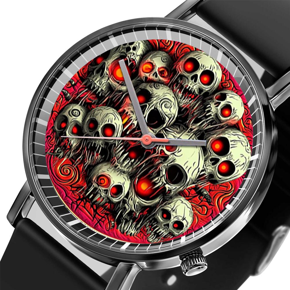 Women's Watch New Halloween Skull Style Design Quartz Watches Fashion Black Silicone Men's Simple Clock Wristwatch