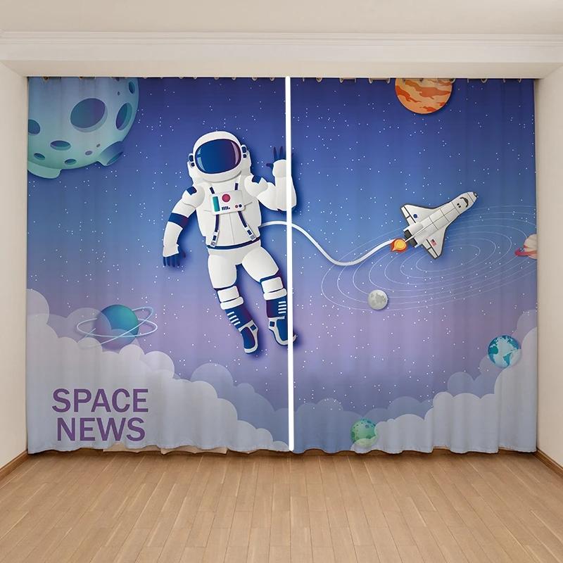 Новые дешевые шторы для мальчиков и девочек в виде космонавтов, планета, для детской спальни, 2 панели, с высоким затемнением, новые модные, с различными узорами