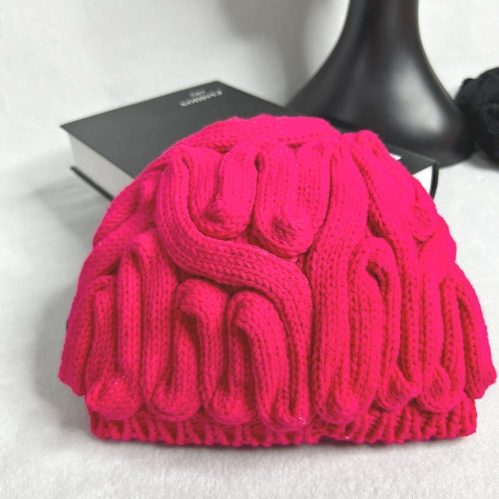 Warm Brain Pullover Cap Creative Funny Brain Beanie Stretchy Knitted Brain Hat Outdoor