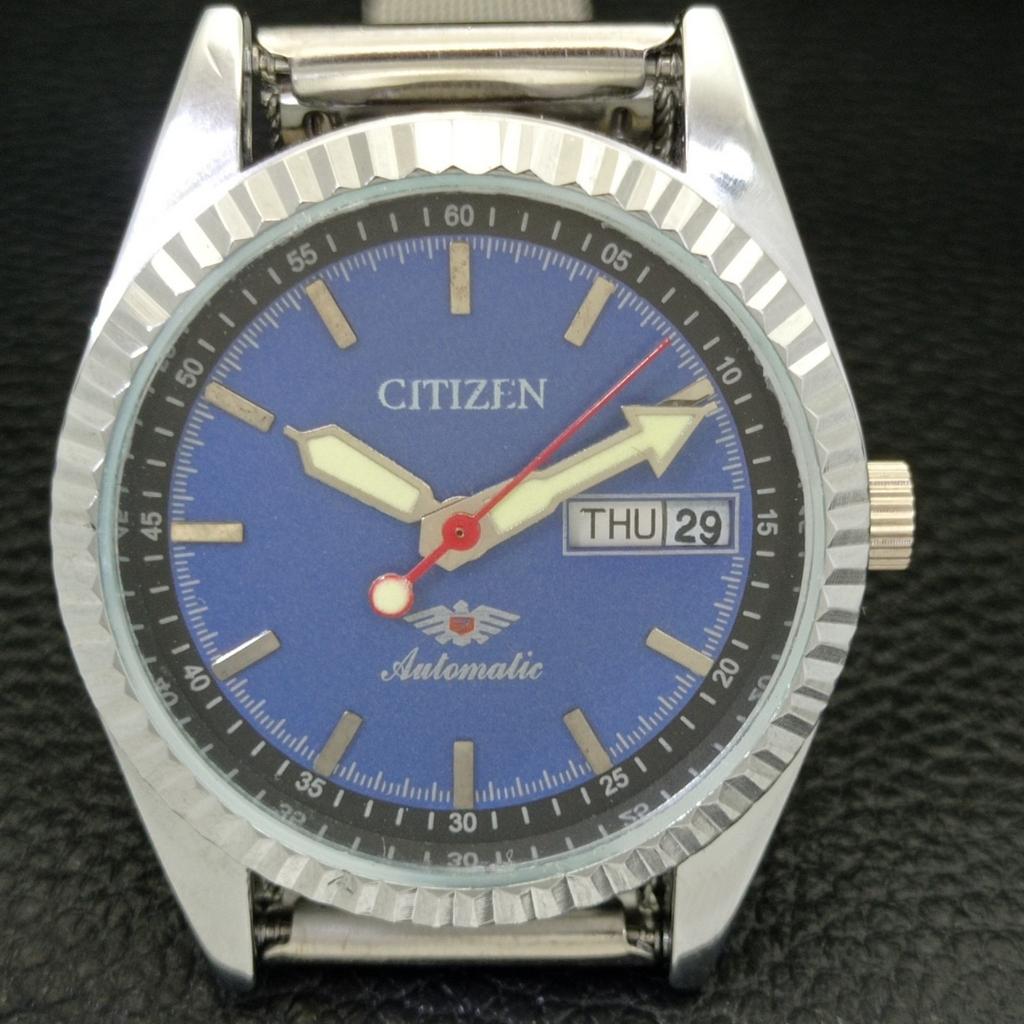 ВОССТАНОВЛЕННЫЕ МУЖСКИЕ ЧАСЫ CITIZEN AUTOMATIC 8200 JAPAN DAY&DATE СИНИЙ ЦИФЕРБЛАТ a432566-2 R112-a432566