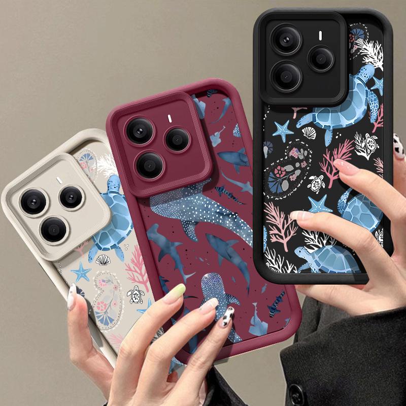 Чехол с коралловой морской черепахой и китом для Xiaomi Redmi Note 14 Pro 4G 5G Funda Redmi Note 13 Pro+ 5G 12 11 Ударопрочный силиконовый мягкий чехол