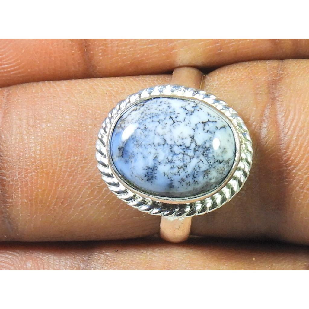 Natural Dendrite Opal 925 Sterling Silver Oval Handmade Ring Gift US-7.5 MK-74