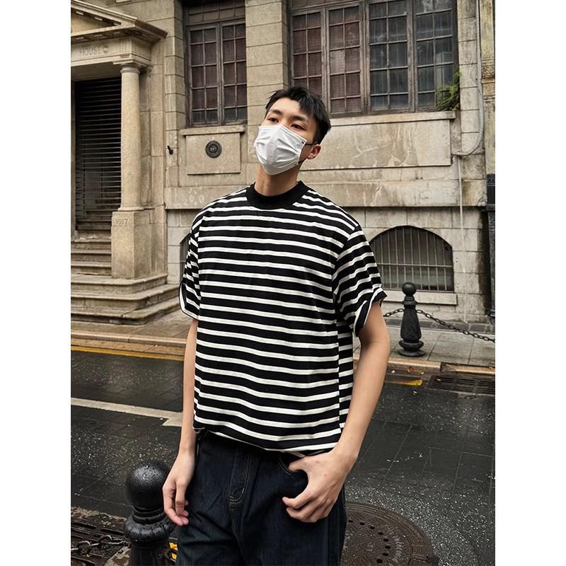 Mens Oversized Crew Neck Short Sleeve T-Shirt With 3D Digital Print Stripes Breathable Quick-Dry Cotton Blend Casual Wear