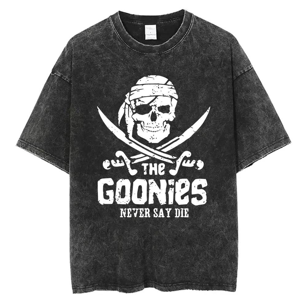Стирка Винтаж Забавный Фильм The Goonies Никогда Не Сдавайся Двусторонний Принт Футболка Скелет Графика Футболки Мужские Оверсайз Футболки