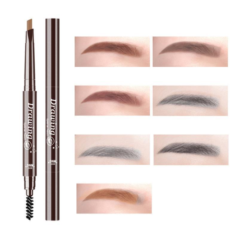 Five-color Optional Double-headed Eyebrow Pencil with Eyebrow Brush Triangle Tip Automatic Rotation Waterproof and Sweatproof 3D