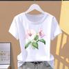 (Азиатский размер) Футболка с графическим принтом, повседневная модная тенденция, цветочный милый принт 90-х, женская повседневная женская футболка с коротким рукавом
