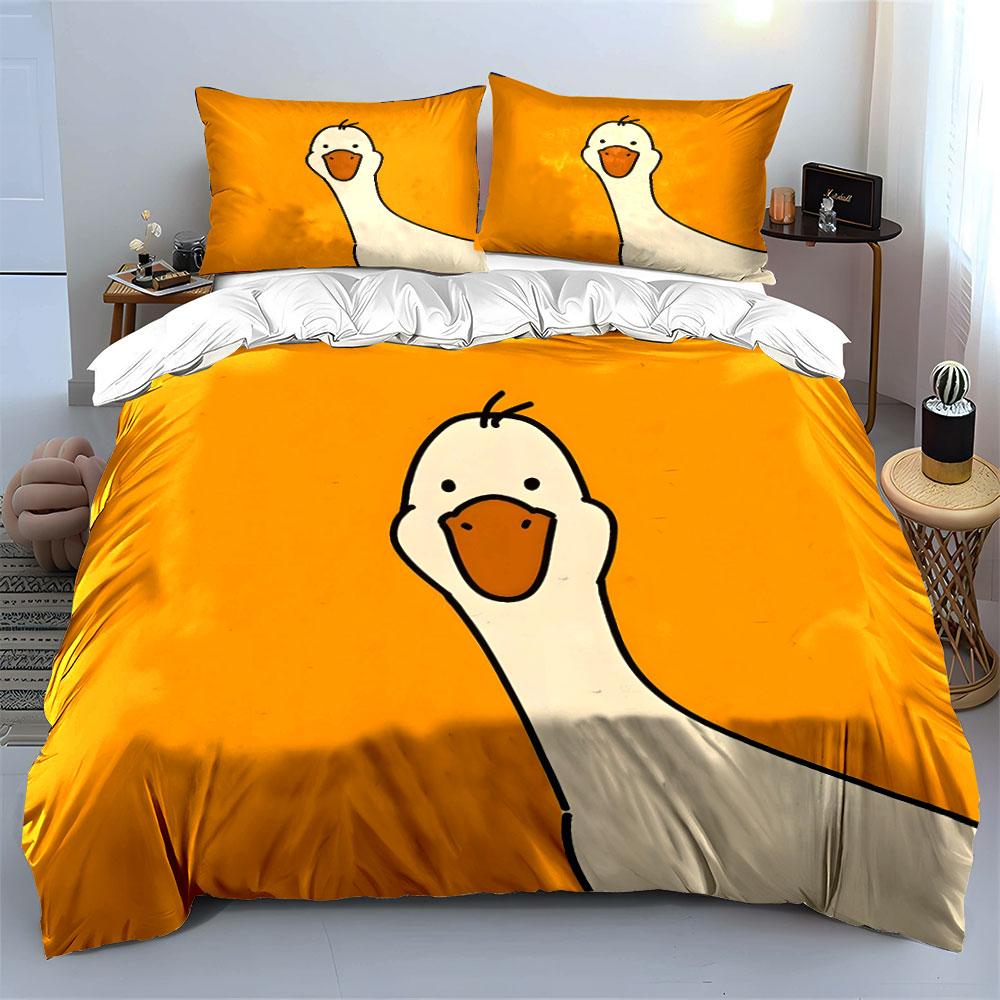 Cute Cartoon Yellow Duck Printed Bedding Set, Kid'S And Adults' Bedroom Decor, Exquisite Three-Piece Bedding Set Gift