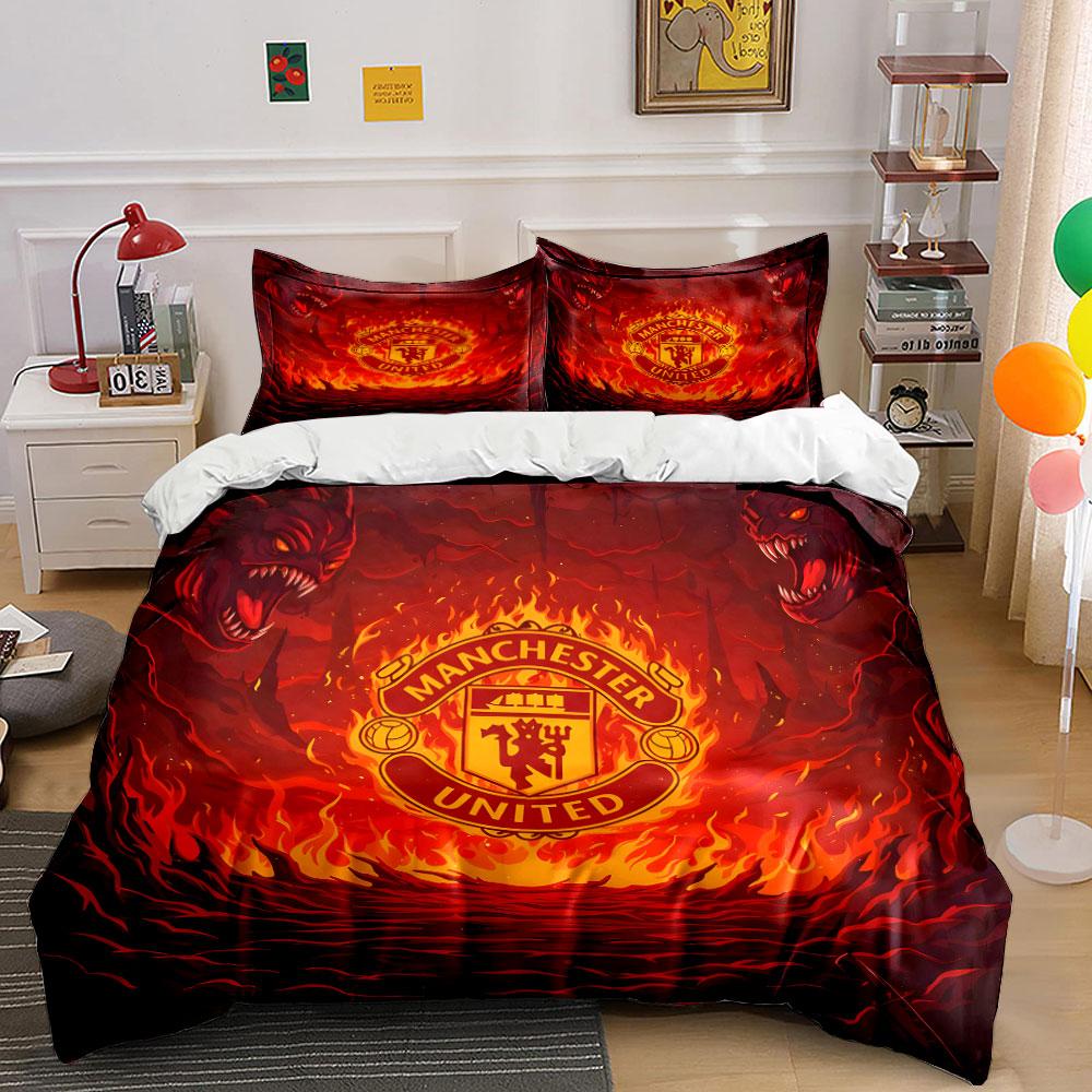Manchester United fiery logo. Bedding sets Duvet cover sets Duvet covers Pillowcases(1 * Duvet Cover 2 * Pillowcases without duvet insert)