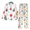 Child 2 Piece Christmas Day Printed Suit Long Sleeve Button Up Top Wide Leg Pants Suit Set Pajamas Home Casual Suit