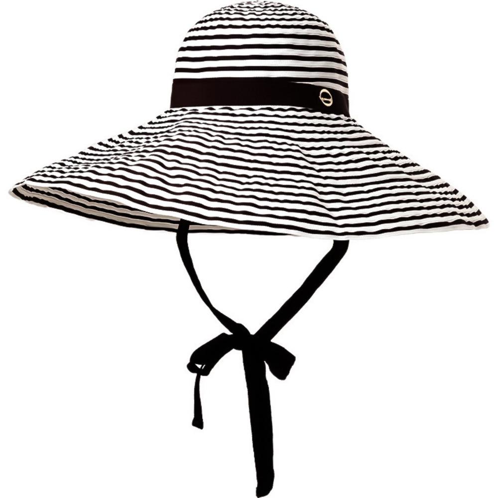 with Windproof Strap Women Striped Fisherman Hat Solid Color Sunshade Hat Bucket Hat  Camping