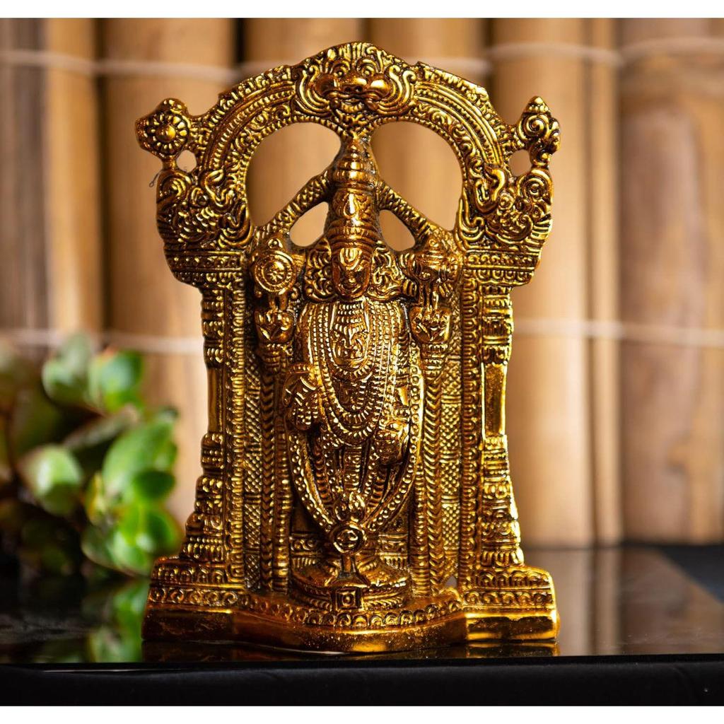 Shree Balaji Tirpuathi Venkateswara Balaji Statue Sculpted In Great Detail In Ivory Antique Finish - Shrinathji Idol for Car