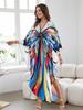 EDOLYNSA Boho красочный принт бабочки ручной вязки V-образным вырезом с рукавами «летучая мышь» плюс размер кафтан платье для женщин 2024 летняя пляжная одежда бикини накидки Q1588