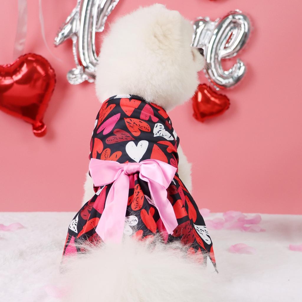 Dog Dress for Small Dogs Costume FEELING LOVED Printed Puppy Clothes with Bowknot Tulle Doggie Pet Cat Comfort Clothes Apparel V
