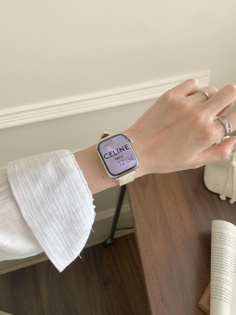 Совместимый ремешок из телячьей кожи с текстурой личи для Apple Watch S10/iWatch 98765SE и Huawei GT5/GT4 - Женский стиль