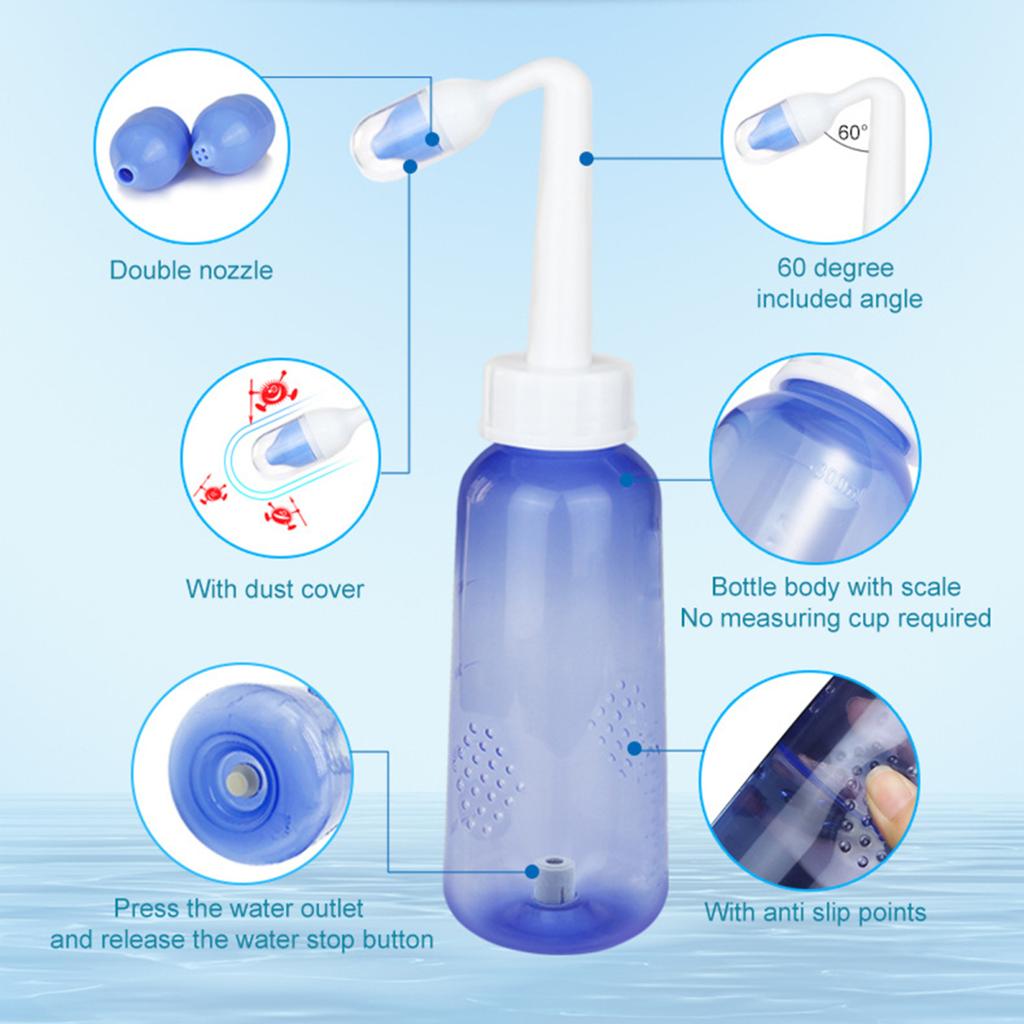 300ml Neti Pot Sinus Rinse Bottle Kit with 40 Salt Packets Nose Wash Cleaner Pressure Irrigation Neti Pot for Kids Adults