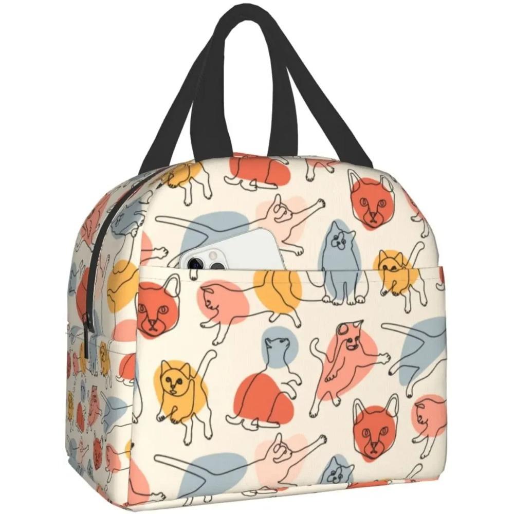 Cat Insulated Lunch Bag Reusable Cooler Thermal Tote Bag with Front Pocket for Women Men Travel Work Hiking Picnic Lunch Box