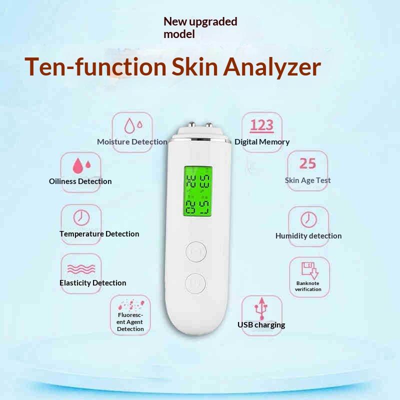 Skin Analyzer Portable Rechargeable LCD Digital Water Oil Moisture Tester for Personal Beauty Care Routine