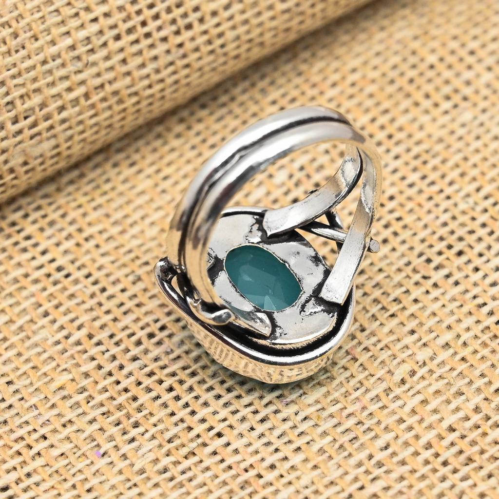 Кольцо из стерлингового серебра 925 пробы с драгоценным камнем аква-халцедона ручной работы для нее