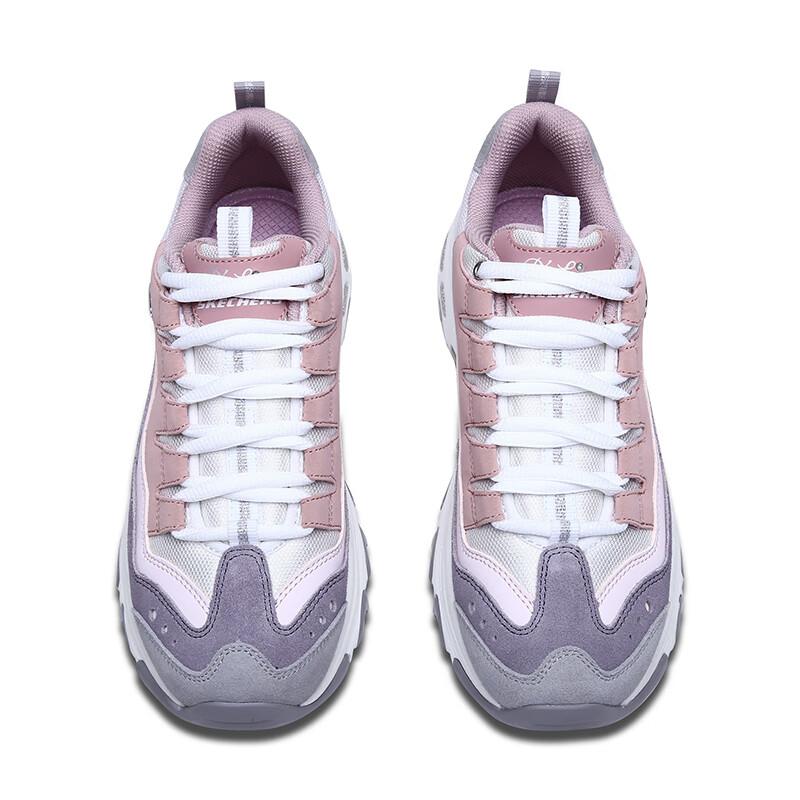 Skechers DLites Удобные Универсальные Прочные Дышащие Низкие Повседневные Кроссовки Женские Розовый Серый Белый 13141-PKPR