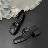 Fashion Fashion Square Toe Rivet Cross Strap Mary Janes Women Pumps Spring Autumn Leather 4.5cm Thick Heeled Punk Loafers Girls Shoes