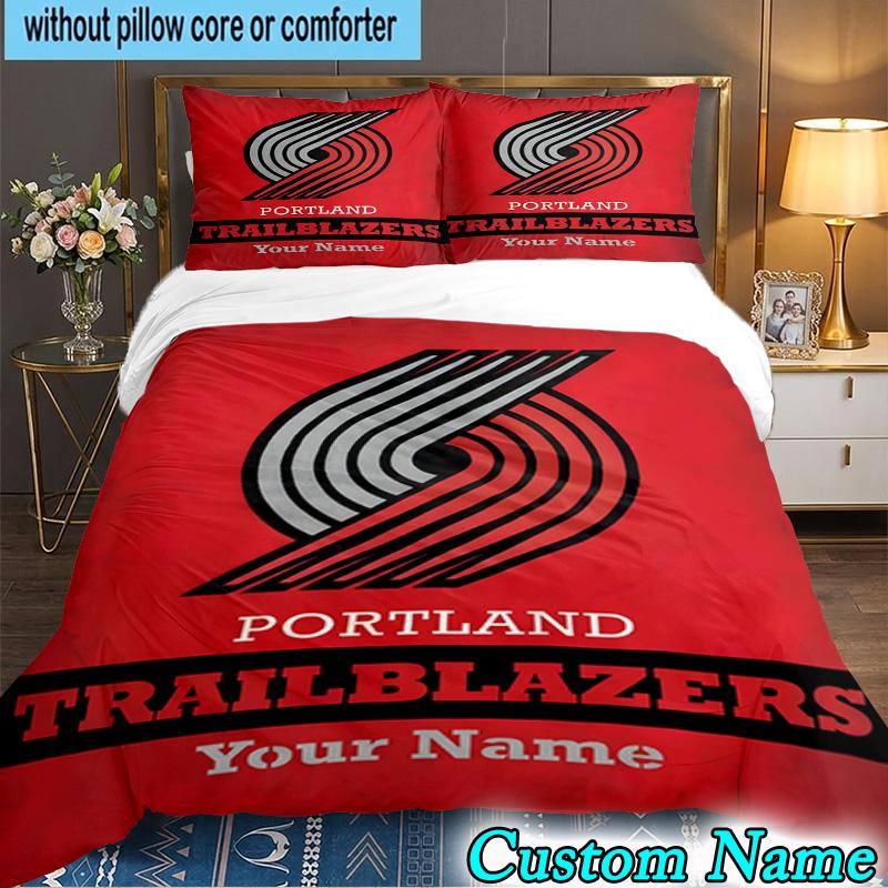 Custom Name 3PCS Trail Blazers Logo Bedding Set,Including Duvet Cover And 2pcs Pillowcases Perfect for Bedroom,Dormitory,Fan Christmas gift