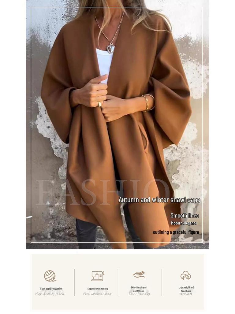 European and American Autumn/Winter Shawl Cloak - Slimming, Warm, Solid Color, Versatile Coat
