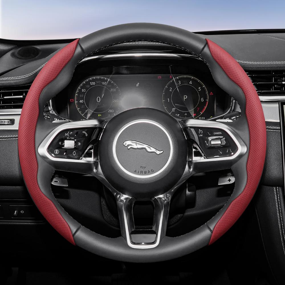 Suitable for Jaguar Breathable Leather Steering Wheel Cover with Segmented Quick-Release Design, Non-Slip and Durable, I-Pace F-Pace Xf X250 E F U4