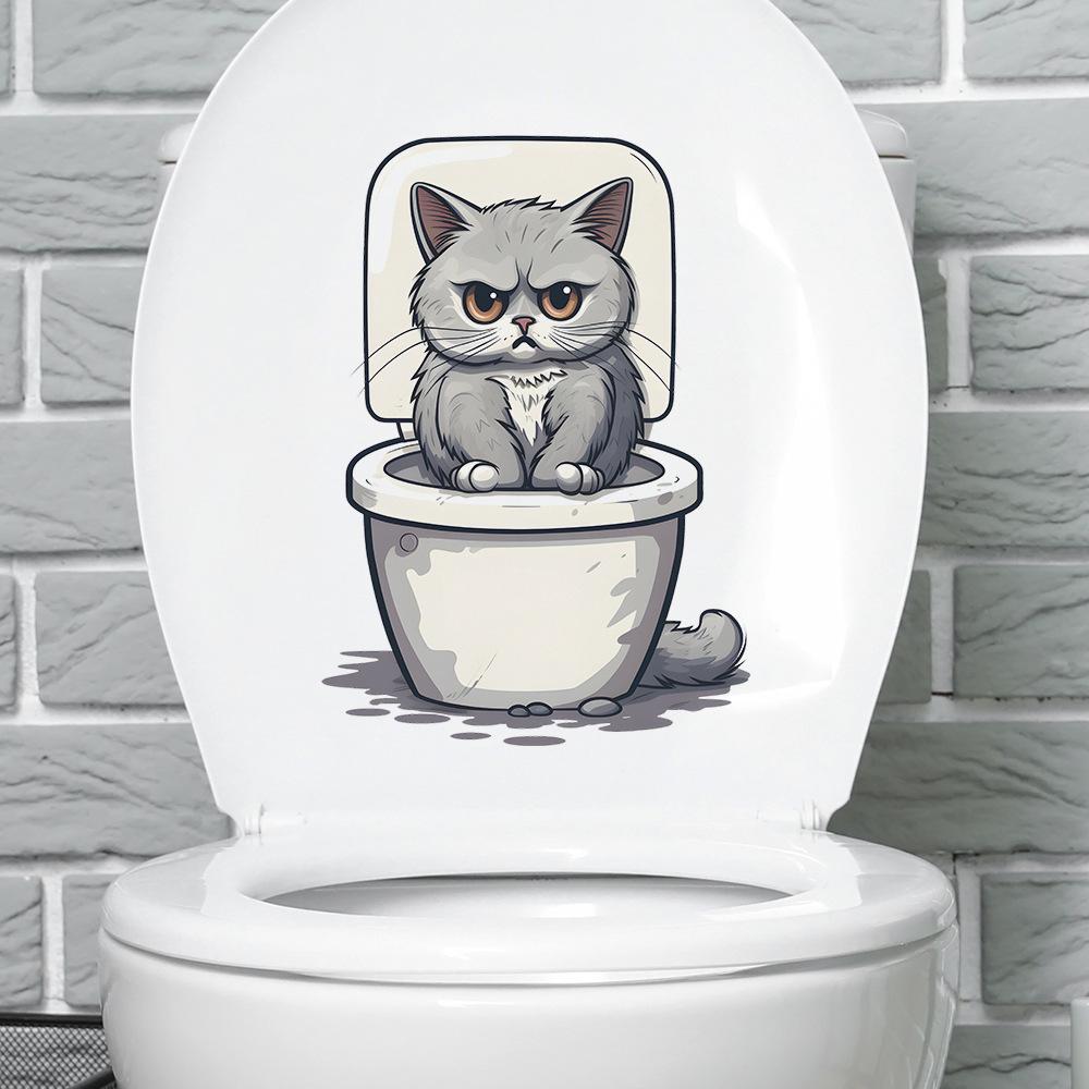 Наклейки на туалет Angry Cat Ванная комната Декор для дома Наклейки на стену